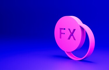 Pink Photo camera fx icon isolated on blue background. Foto camera. Digital photography. Minimalism concept. 3D render illustration