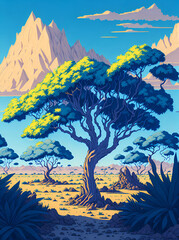 Savanna landscape. AI generated illustration