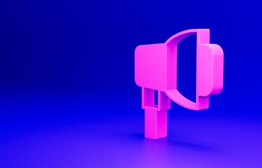 Pink Studio light bulb in softbox icon isolated on blue background. Shadow reflection design. Minimalism concept. 3D render illustration