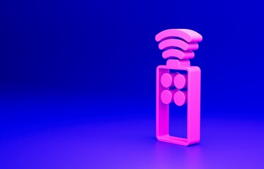 Pink Remote control for the camera icon isolated on blue background. An auxiliary device that allows you to work with a camera from a distance. Minimalism concept. 3D render illustration