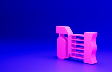 Pink Photo camera icon isolated on blue background. Foto camera. Digital photography. Minimalism concept. 3D render illustration