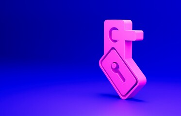 Pink Digital door lock with wireless technology for unlock icon isolated on blue background. Door handle sign. Security smart home. Minimalism concept. 3D render illustration