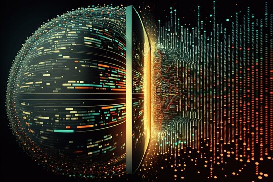 Abstract data integration, analysis and processing. Big data, Artificial Intelligence and Quantum computing concept. Generative AI