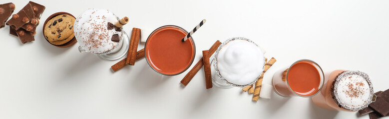 Tasty fresh summer dessert - chocolate milkshake, top view