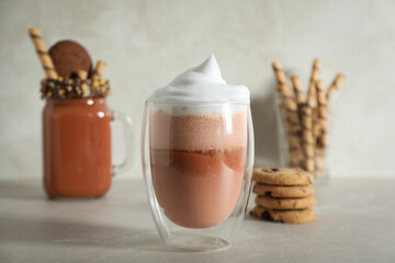 Tasty fresh summer dessert - delicious chocolate milkshake