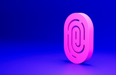 Pink Fingerprint icon isolated on blue background. ID app icon. Identification sign. Touch id. Minimalism concept. 3D render illustration