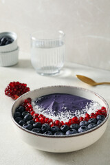 Acai smoothie, concept of tasty healthy breakfast