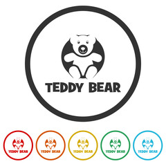 Teddy bear logo. Set icons in color circle buttons