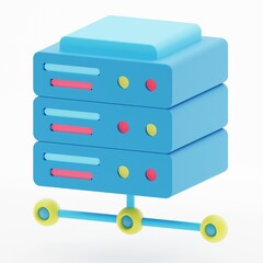 Computer network server 3d icon, represented by several connected routers called dedicated server