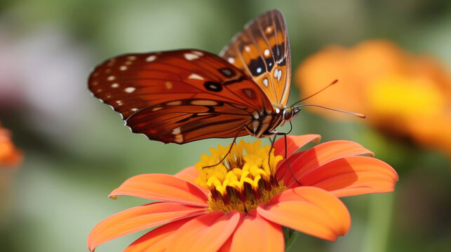 Beautiful butterfly sitting on flower in garden (Generative AI)