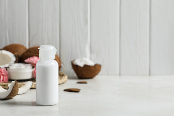 Concept of body and skin care accessories - coconut cosmetic