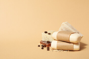 Concept of bath and skin care accessories - soap