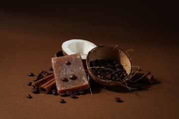 Concept of bath and skin care accessories - soap