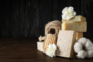 Concept of bath and skin care accessories - soap