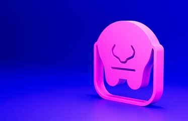 Pink Mustache and beard icon isolated on blue background. Barbershop symbol. Facial hair style. Minimalism concept. 3D render illustration