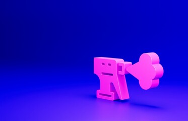 Pink Hairdresser pistol spray bottle with water icon isolated on blue background. Minimalism concept. 3D render illustration