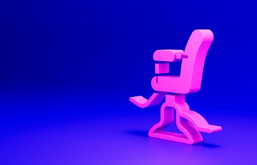 Pink Barbershop chair icon isolated on blue background. Barber armchair sign. Minimalism concept. 3D render illustration