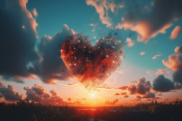 A vibrant heart shape appears in the sky. Generative AI