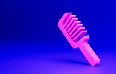 Pink Hairbrush icon isolated on blue background. Comb hair sign. Barber symbol. Minimalism concept. 3D render illustration