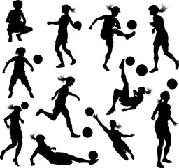 Female Soccer Football Player Woman Silhouette Set