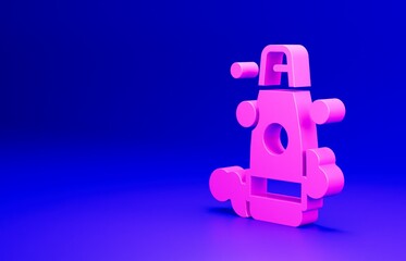 Pink Bottle of shampoo icon isolated on blue background. Minimalism concept. 3D render illustration