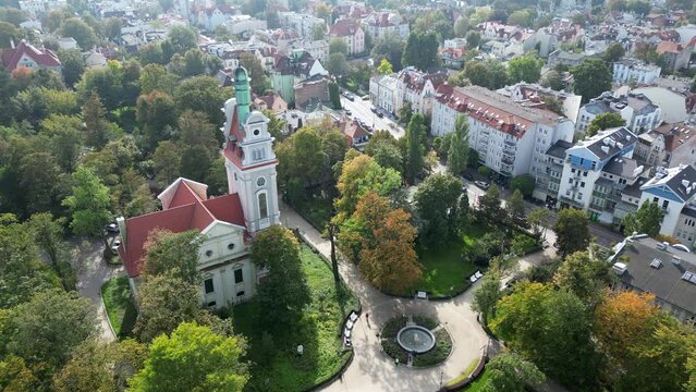 Aerial view of Sopot city public park Poland