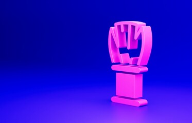 Fototapeta premium Pink Shaving brush icon isolated on blue background. Barbershop symbol. Minimalism concept. 3D render illustration