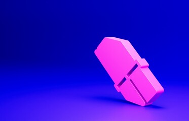 Pink Eraser or rubber icon isolated on blue background. Minimalism concept. 3D render illustration