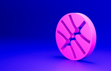 Pink Basketball ball icon isolated on blue background. Sport symbol. Minimalism concept. 3D render illustration