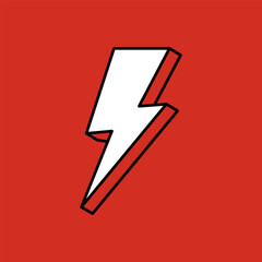 Flash icon vector on a red background. Bolt or Thunder icon vector. isolated icon.