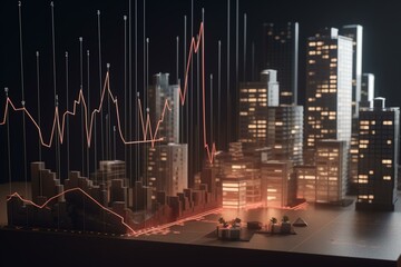 Fototapeta na wymiar Real estate market's progress visualized on a 3D graph. Generative AI