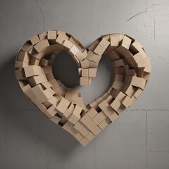 Digital generated image of heart made out of cardboard paper against grey background. generative ai