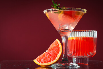 Grapefruit cocktail, alcohol or non alcoholic drink for party, space for text