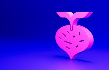 Pink Fresh beet with leaf icon isolated on blue background. Natural Root. Vegetable Ingredient for food. Minimalism concept. 3D render illustration