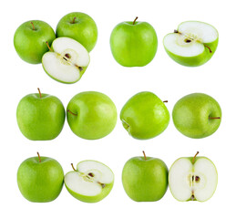 set of green apple on transparent png