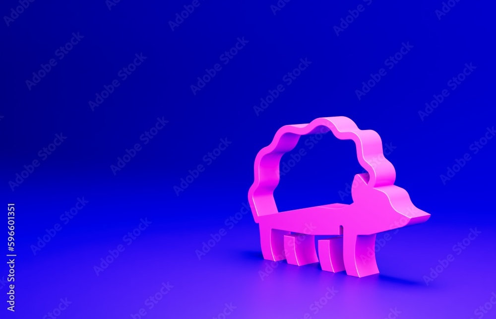 Wall mural pink hedgehog icon isolated on blue background. animal symbol. minimalism concept. 3d render illustr