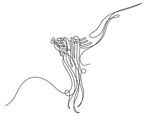continuous line drawing of spaghetti roll and fork close up vector illustration - obrazy, fototapety, plakaty