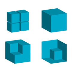 3d blue cubic shape icon for concept design. Cube shape icon design element. Vector illustration.