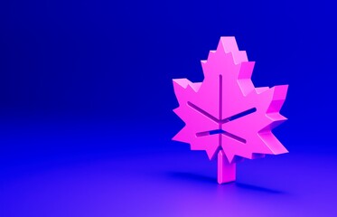 Obraz premium Pink Leaf icon isolated on blue background. Leaves sign. Fresh natural product symbol. Minimalism concept. 3D render illustration