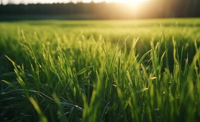 Obraz premium Close up of a green grass field environmental technology concept Sustainable. Generative AI.