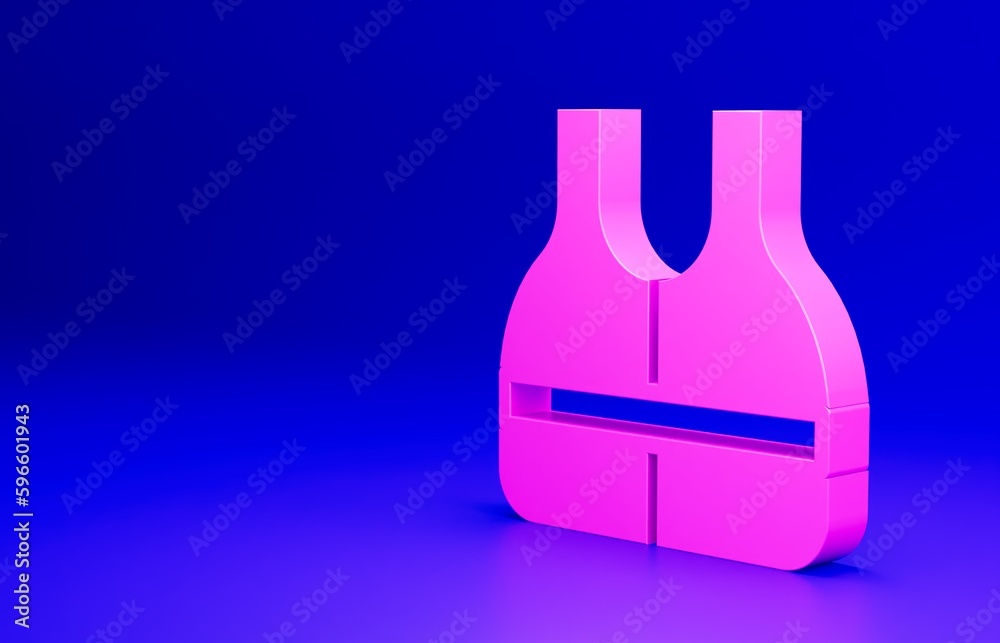 Wall mural Pink Life jacket icon isolated on blue background. Life vest icon. Extreme sport. Sport equipment. Minimalism concept. 3D render illustration