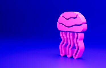 Obraz premium Pink Jellyfish icon isolated on blue background. Minimalism concept. 3D render illustration
