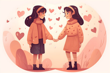 two girls with heart