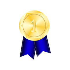Medal blue ribbon. Certificate design. Vector illustration.