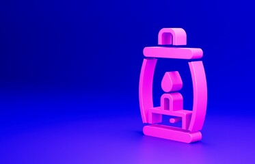 Pink Camping lantern icon isolated on blue background. Happy Halloween party. Minimalism concept. 3D render illustration