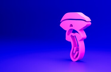 Pink Psilocybin mushroom icon isolated on blue background. Psychedelic hallucination. Minimalism concept. 3D render illustration