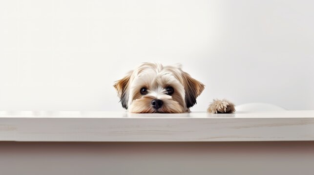 Curious puppy or dog or game of hide and seek with pet. Generative ai.