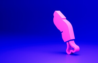 Pink Scary horrible zombie finger icon isolated on blue background. Happy Halloween party. Minimalism concept. 3D render illustration