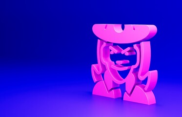 Pink Witch icon isolated on blue background. Happy Halloween party. Minimalism concept. 3D render illustration