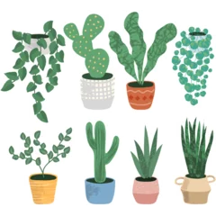 Fotobehang Cactus in pot Plants in pot vector flowerpot illustration set
